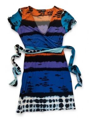 Nicole Multicolor Wrap Mini Dress in Blue, Purple & Orange